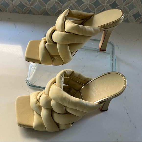 Zara Shoes - Zara Quilted Braided Leather Heeled Mules Vanilla Yellow US 6.5 EU 37 UK 4.5